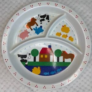 Vintage 1991 Lillian Vernon Melamine Kids Farm Animals Divided Plate